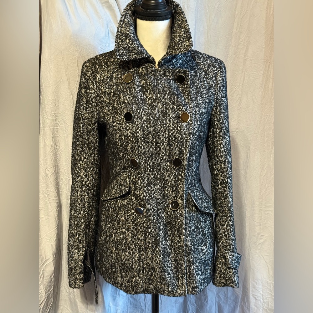 Express Black and White Pea Coat